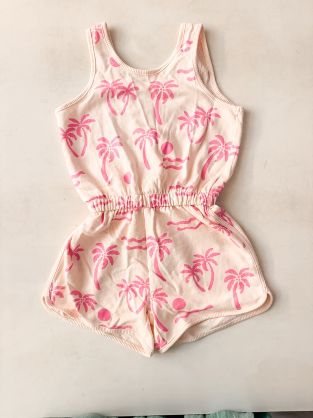 Zara Cream Tank Romper with Pink Palm Print